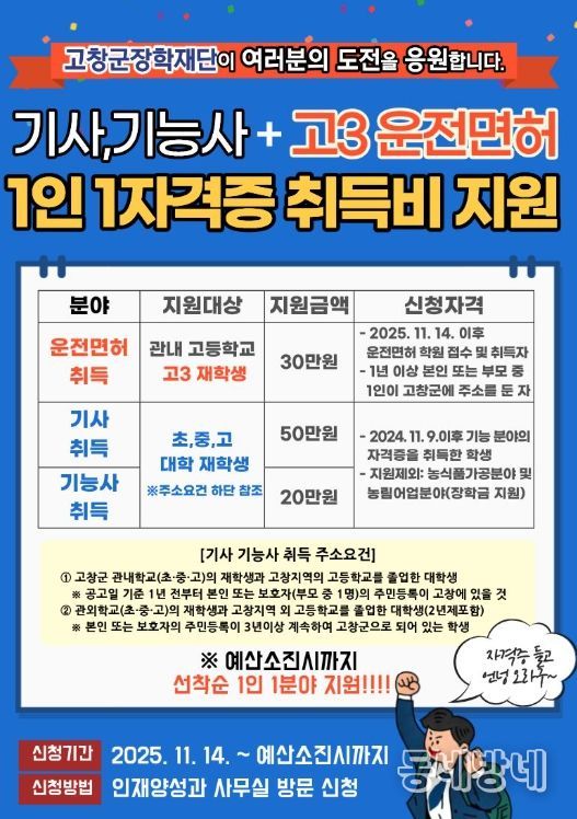 고교 성적우수 장학금 확대·1인1자격 취득 지원