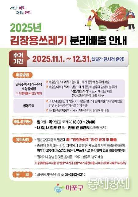 2025년 김장용 쓰레기 분리배출 안내문