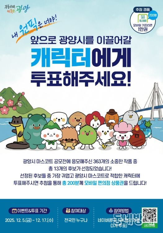 광양시, ‘마스코트 디자인 공모전’ 선호도 투표