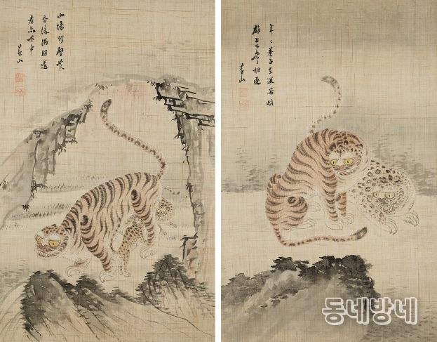 유숙 〈포유양호〉〈심곡쌍호〉 ⓒ간송미술문화재단