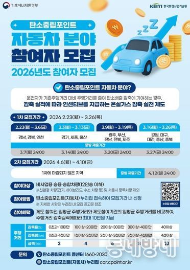 2026년도 탄소중립포인트 자동차 분야 참여 안내 포스터.