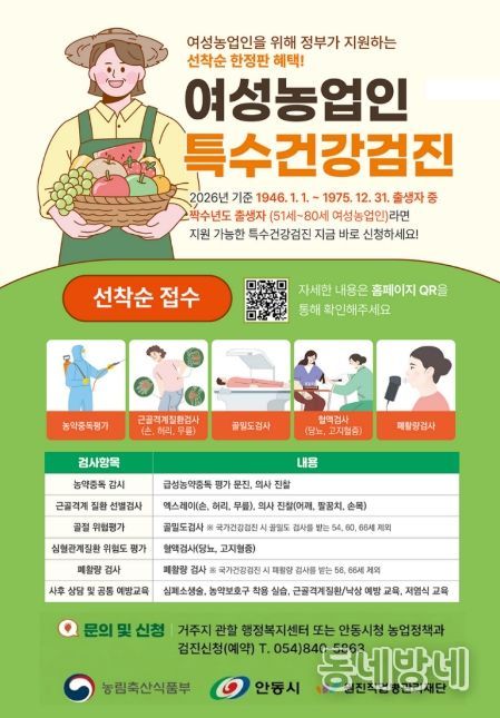 안동시, 여성농업인 특수건강검진 본격 추진